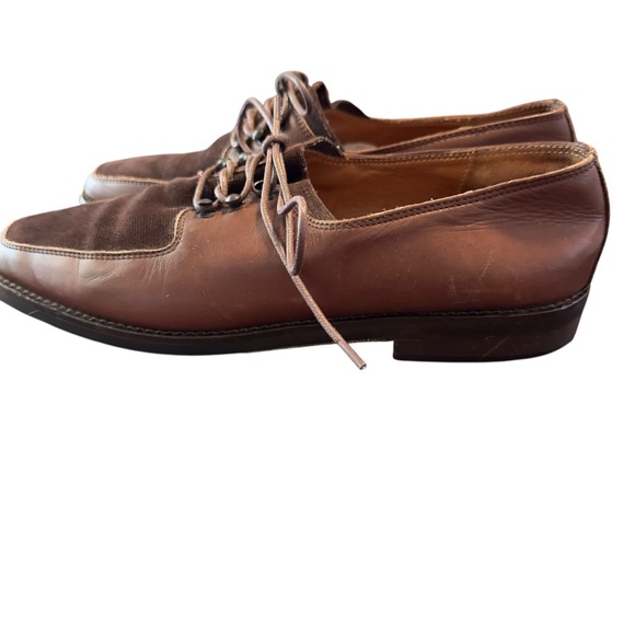 Joan & David Mens Brown Handmade Lace-Up Apron Toe Derby Shoes Size 10B - Picture 4 of 6